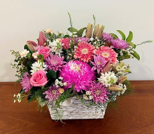 Basket full of Pink and White Blooms Flower Deliveries Online