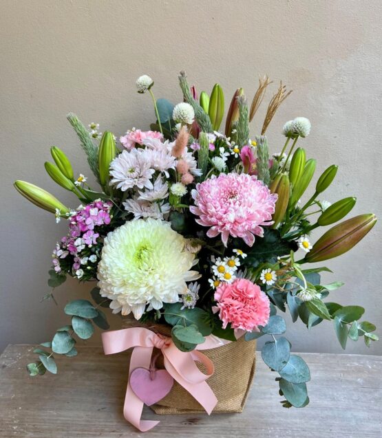 Pretty Arrangement in a Hessian Bag