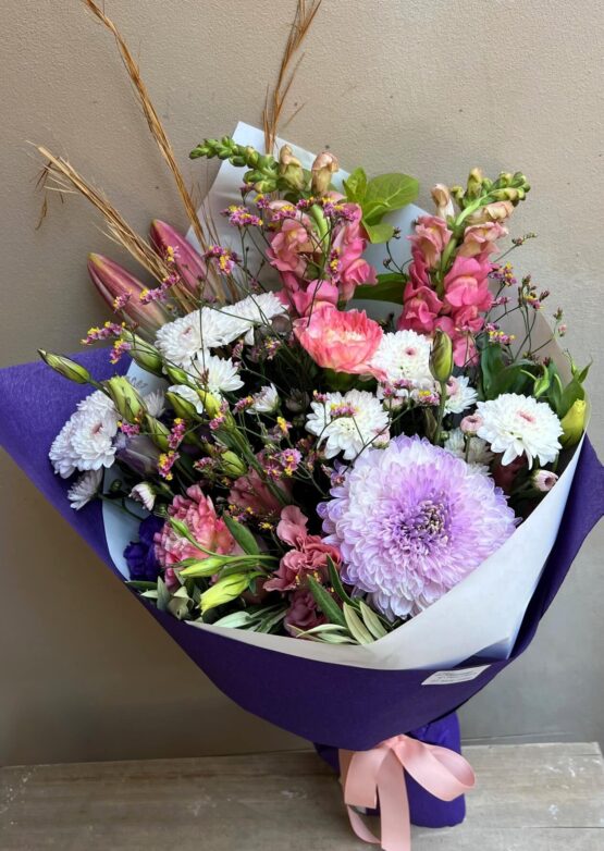 VALENTINES Bouquet in Purple, Mauves, Pink and White